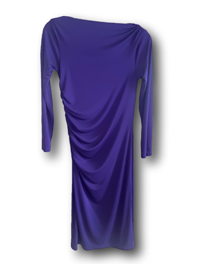 Ann Taylor Deep Purple Long-Sleeve Ruched Midi Dress - small petite